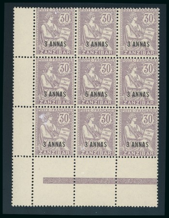 Stamp of Colonies françaises » Zanzibar (Poste française) 1904, Type Mouchon Y&T n°52 en bloc de 9 **/* avec