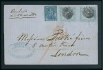 Stamp of Mauritius » 1859 Lapirot Issue 1859 Lapirot 2d blue pair and Britannia 6d blue on cover to Great Britain