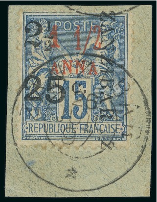 Stamp of Colonies françaises » Zanzibar (Poste française) 1897, Y&T n°34h type IX oblitéré sur fragment, cote