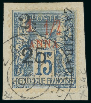 Stamp of Colonies françaises » Zanzibar (Poste française) 1897, Y&T n°34j type X oblitéré sur petit fragment,