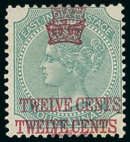 Stamp of Malaysia » Straits Settlements 1867 12c on 4a green mint variety surcharge double