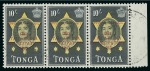 Stamp of Tonga 1962 Airmail Centenary of Emancipation group incl. 10s used right marginal trip of three showing "MAII" variety
