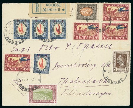 Stamp of Bulgaria 1930 Cover bearing the second largest multiple of the inverted 1L on 6L surcharge