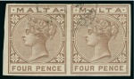 Stamp of Malta 1885-90 4d brown imperforate pair with partial Natabile cds