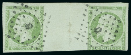Stamp of France » Empire 1853-1862 1855, Paire interpanneau du timbre Empire non dentelé