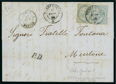 Stamp of France » Empire Lauré 1863-1870 1864, Lettre de Ventimiglia (Italie) pour Menton avec