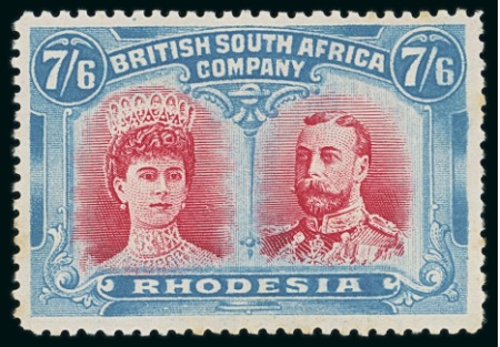 Stamp of Rhodesia 1910-13 7s6d carmine and bright blue, mint o.g. 