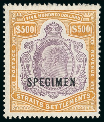 Stamp of Malaysia » Straits Settlements 1910 $500 purple and orange with "SPECIMEN" overprint