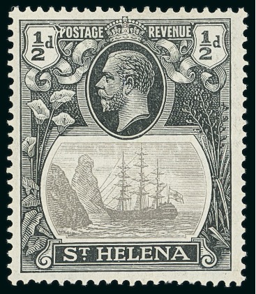 Stamp of St. Helena 1922-37 Wmk Script CA 1/2d grey & black mint h.r. showing variety damaged value tablet