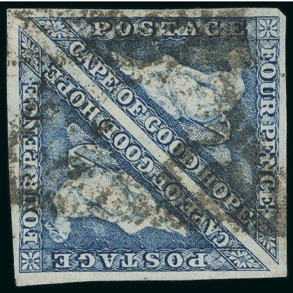Stamp of South Africa » Cape of Good Hope 1863-64 4d steel-blue pair with good to large margins, triangular cancel