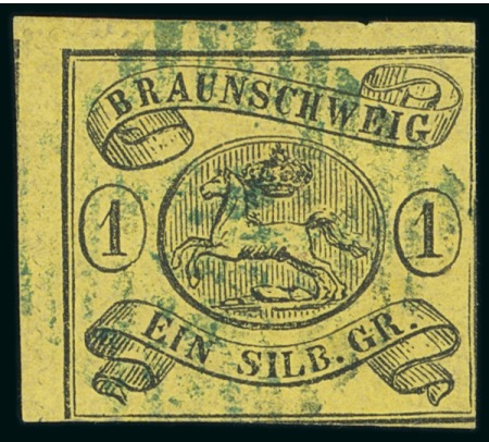 Stamp of German States » Brunswick 1865 1sgr black on yellow, serpentine roulette 16, used