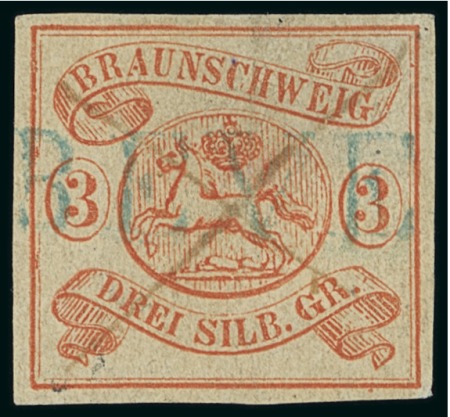 Stamp of German States » Brunswick 1852 3sgr vermilion with rare cancellation
