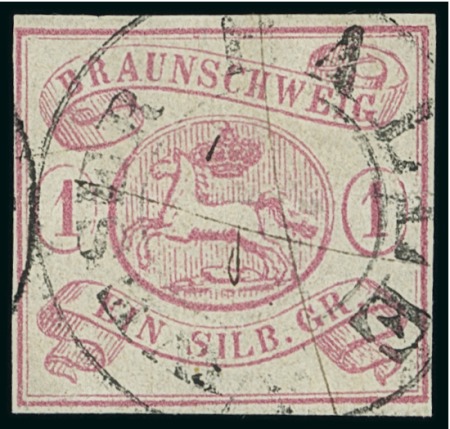 Stamp of German States » Brunswick 1852 1sgr rose, used with rare cancel