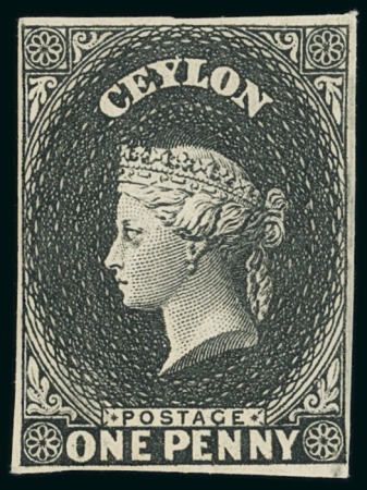 Stamp of Ceylon 1857-59 1d Imperforate plate proof in black on wove paper