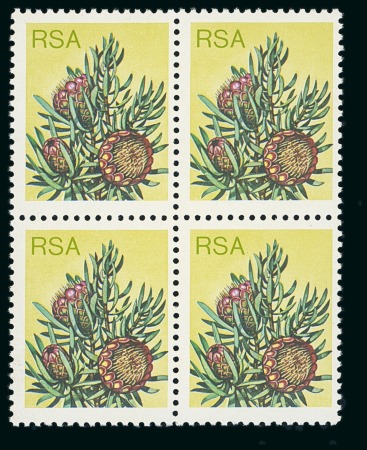 Stamp of South Africa » Union & Republic of South Africa 1977 Flora 6c with error black omitted in mint n.h. block of four