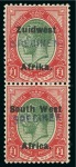 Stamp of South West Africa 1923-26 Type VIa 1s, 10s and £1 in mint vertical pair with "SPECIMEN" hs