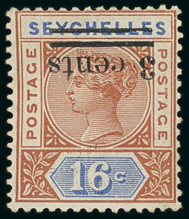 Stamp of Seychelles » Regular Issues 1901 3c on 16 with variety inverted surcharge, mint o.g.