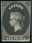 Stamp of Ceylon 1857-59 4d, 6d, 10s, 1s and 2s plate proofs in black on wove paper