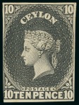 Stamp of Ceylon 1857-59 4d, 6d, 10s, 1s and 2s plate proofs in black on wove paper