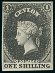 Stamp of Ceylon 1857-59 4d, 6d, 10s, 1s and 2s plate proofs in black on wove paper