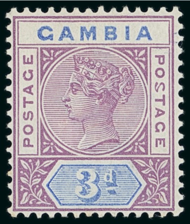 Stamp of Gambia 1898-1902 3d reddish purple and blue with variety malformed