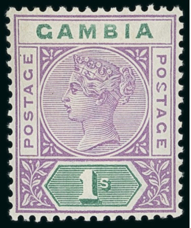 Stamp of Gambia 1898-1902 1s violet and green with variety malformed "S", mint