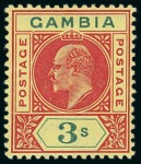 Stamp of Gambia 1902-05 3s carmine & green on yellow with variety dented frame, mint 