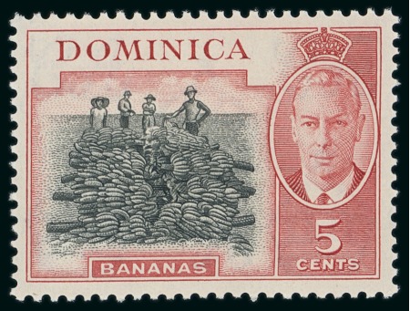 Stamp of Dominica 1951 Pictorials 5c mint n.h. showing variety "C" of "CA" missing from wmk
