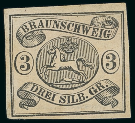 Stamp of German States » Brunswick 1861 3sgr black on rose, mint with full o.g., margins