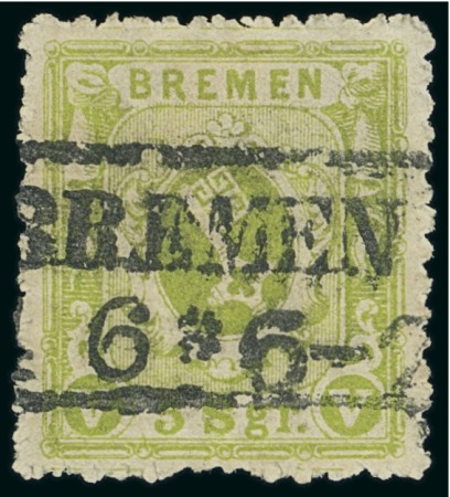 Stamp of German States » Bremen 1866 5sgr yellow-green used