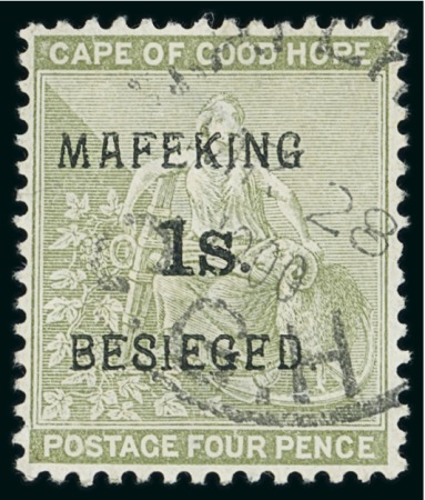 Stamp of South Africa » Mafeking 1900 1s on 4d, serif surcharge, with light Mafeking cds