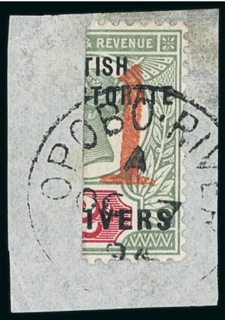Stamp of Nigerias » Niger Coast Protectorate 1894 1 on half of 2d in vermilion tied to small piece by Opobo River cds