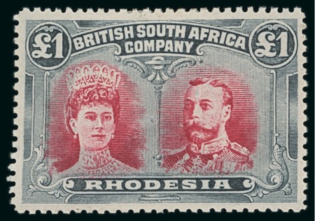 Stamp of Rhodesia 1910-13 Double Heads £1 crimson and slate-black mint h.r