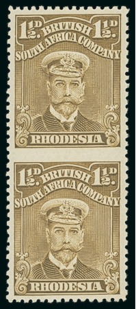 Stamp of Rhodesia 1913-19 1 1/2d bistre-brown imperf. between vertical pair mint