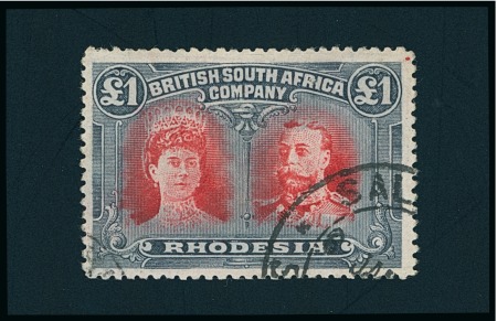 Stamp of Rhodesia 1910-13 Double Heads £1 rose-scarlet and bluish black used
