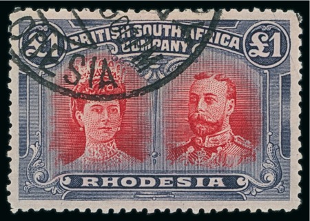 Stamp of Rhodesia 1910-13 Double Heads £1 rose-scarlet and bluish black used
