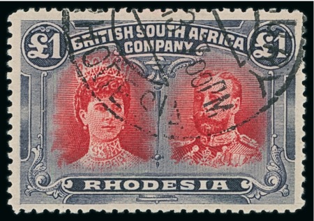 Stamp of Rhodesia 1910-13 Double Heads £1 rose-scarlet and bluish black used