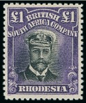 Stamp of Rhodesia 1913-19 Admirals mint group, incl. £1 black & reddish purple and £1 black & violet