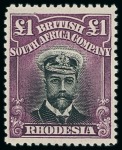 Stamp of Rhodesia 1913-19 Admirals mint group, incl. £1 black & reddish purple and £1 black & violet