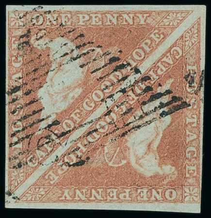 Stamp of South Africa » Cape of Good Hope 1853 1d pale brick red on deeply blue paper in pair with close to large margins, used