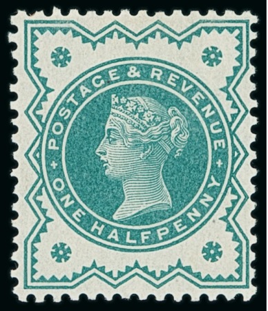 Stamp of Great Britain » 1855-1900 Surface Printed » 1887-1900 Jubilee Issue & 1891 £1 Green 1900 1/2d Blue-Green colour trial in the issued colour