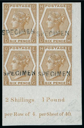 Stamp of Great Britain » 1855-1900 Surface Printed » 1867-80 Large Uncoloured Corner Letters, Wmk Spray of Rose 1872 6d. chestnut, Pl. 11, DG-EH imperforate block