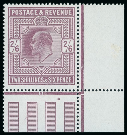 Stamp of Great Britain » King Edward VII » 1911-13 Somerset House Issues 1911-13 Somerset house 2s6d dull reddish-purple mint n.h. corner marginal example