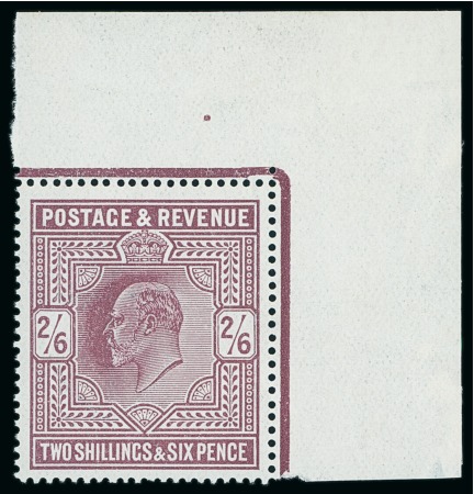 Stamp of Great Britain » King Edward VII » 1911-13 Somerset House Issues 1911-13 Somerset house 2s6d dull reddish-purple mint n.h. corner marginal example