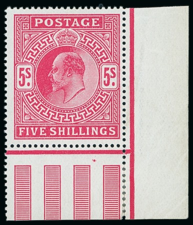 Stamp of Great Britain » King Edward VII » 1911-13 Somerset House Issues 1911-13 Somerset house 5s carmine mint n.h. corner marginal example 