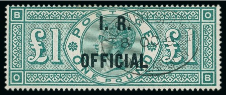 Stamp of Great Britain » Officials Inland Revenue: 1892 £1 green I.R Official, neatly cancelled by "Accounts Branch / Glasgow" oval ds