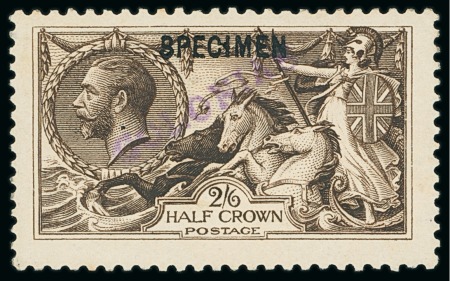 Stamp of Great Britain » King George V » 1913-19 Seahorse Issues 1913 Waterlow 2s6d, 5s, 10s and £1, each overprinted "SPECIMEN" in black and "COLONIAS"