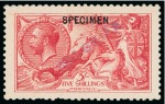 Stamp of Great Britain » King George V » 1913-19 Seahorse Issues 1913 Waterlow 2s6d, 5s, 10s and £1, each overprinted "SPECIMEN" in black and "COLONIAS"