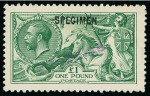 Stamp of Great Britain » King George V » 1913-19 Seahorse Issues 1913 Waterlow 2s6d, 5s, 10s and £1, each overprinted "SPECIMEN" in black and "COLONIAS"