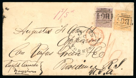 Stamp of Zanzibar 1864 Envelope from Zanzibar franked Mauritius 1863 6d + 1s cancelled B64 in transit in the Seychelles